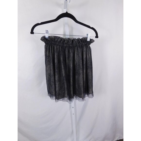Leopard Print Tulle Skirt Womens Size F One Size Black Sheer Mini Elastic Waist - Picture 1 of 11